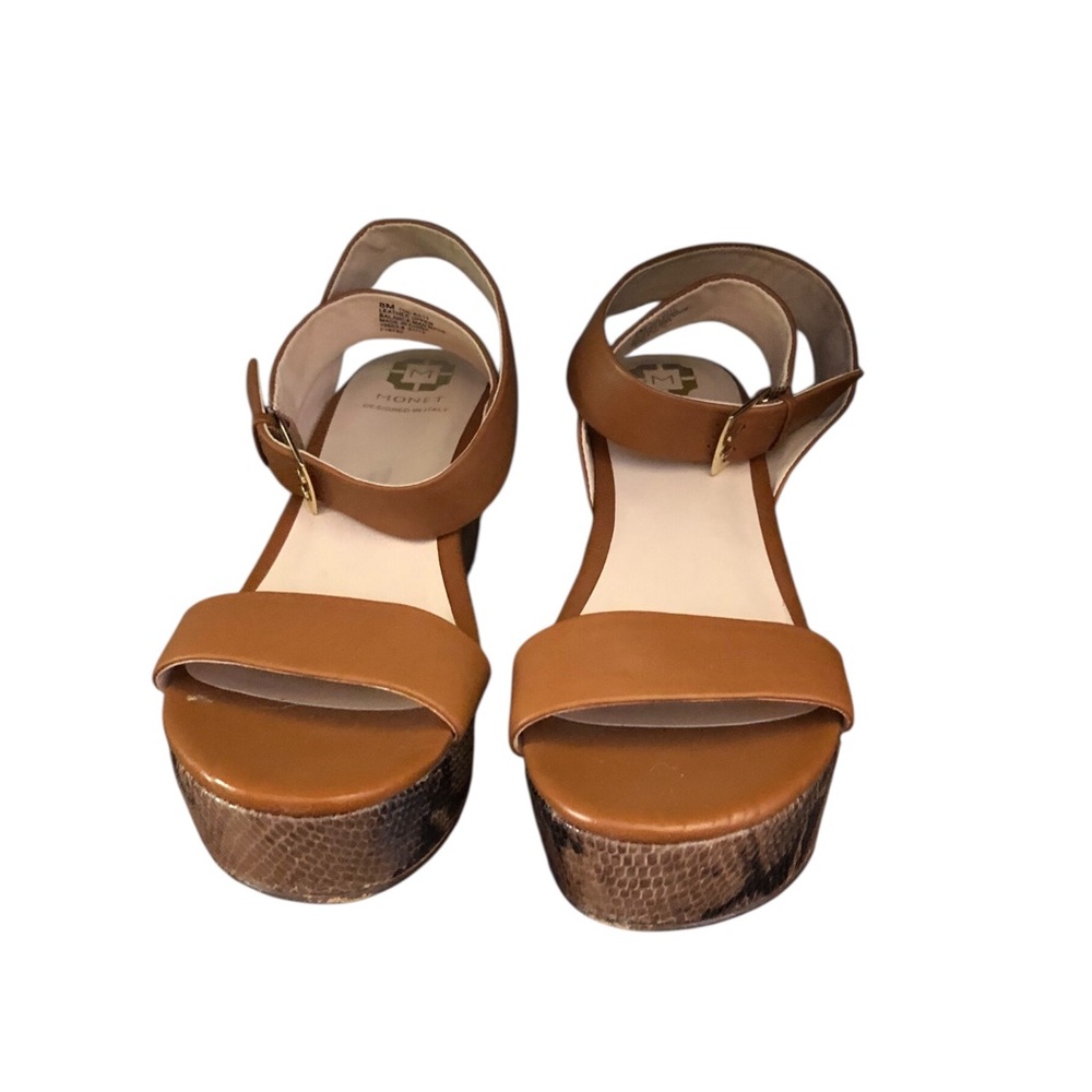 Monet Brown Wedge Sandals with Cork Heel - Picture 2 of 8